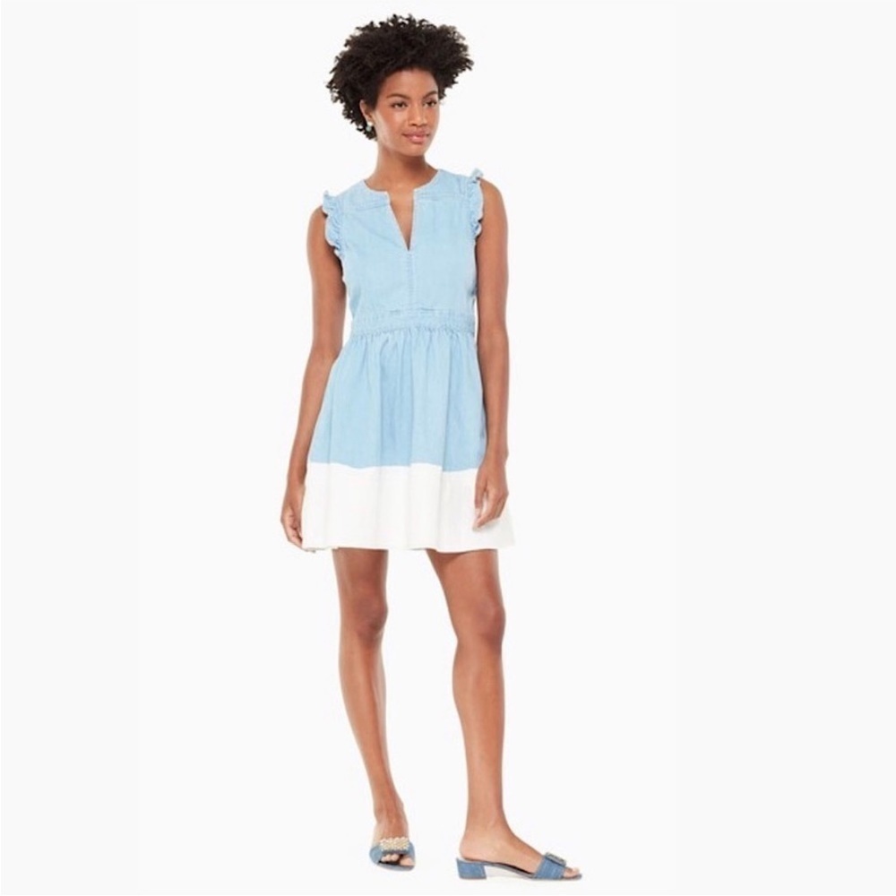 Kate Spade • Blue Cream Dip Dye Denim Dress - Picture 5 of 12